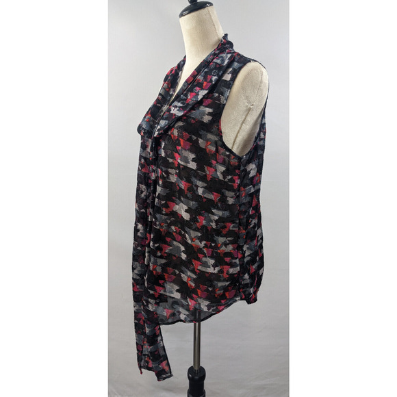 Kirna Zabete Target Top Blouse Black Red Grey XL Sleeveless Tie Neck Metallic - Picture 2 of 6